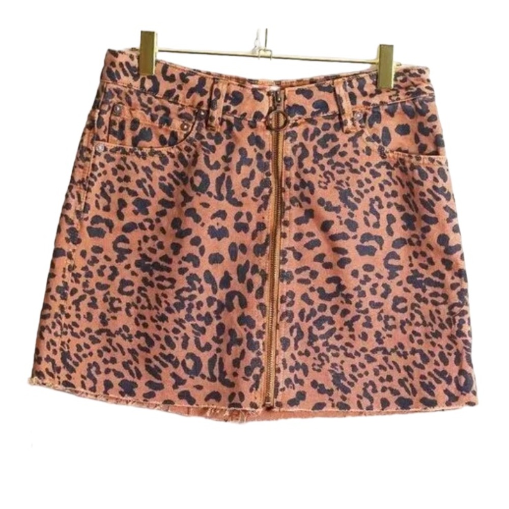 Free People Boho Zip It Up Leopard Cheetah Print Mini Skirt Size 30 - Picture 9 of 16